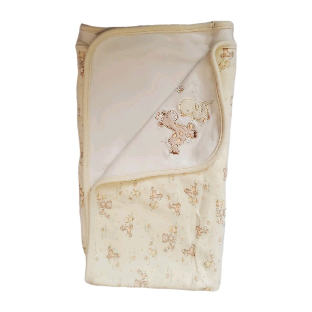 First Impressions Yellow‎ White Baby Blanket Giraffe Teddy Bear Duck 100% Cotton